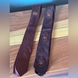 Lot of 2 Vintage Slim Brown Ties Woven Pattern Made in California 55”; 56” x 2”